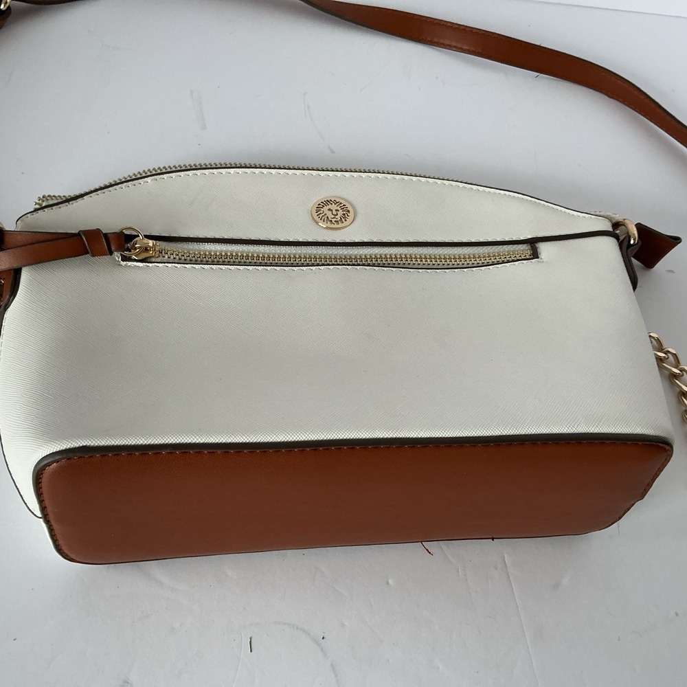 Anne Klein Crossbody‎ Bag Cream Brown Colorblock Chain Strap - Picture 4 of 13